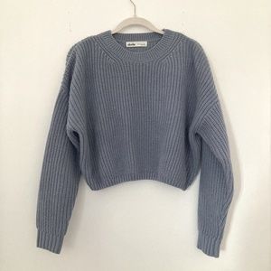 Elodie cropped light blue chunky knit sweater